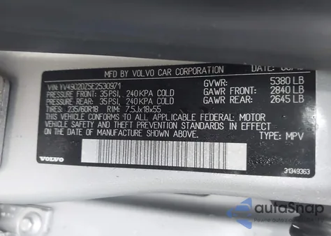 2014 Volvo Xc60 T6 Premier Plus z USA, uszkodzony, nr VIN YV4902DZ5E2530971